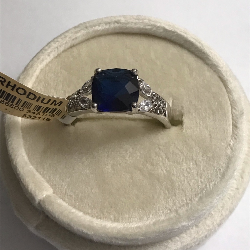 Silver Rhodium Ring With Blue Clear Stones 14$